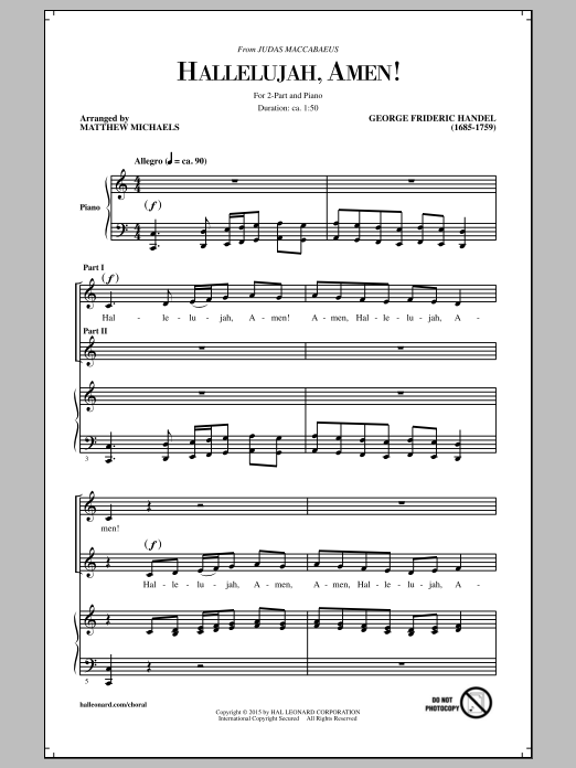 Download George Frideric Handel Hallelujah, Amen! (arr. Matthew Michael Sheet Music