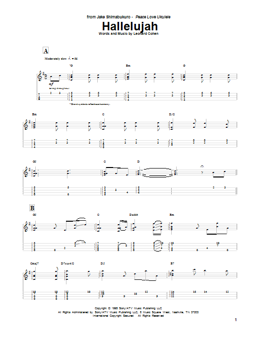Download Leonard Cohen Hallelujah (arr. Jake Shimabukuro) Sheet Music