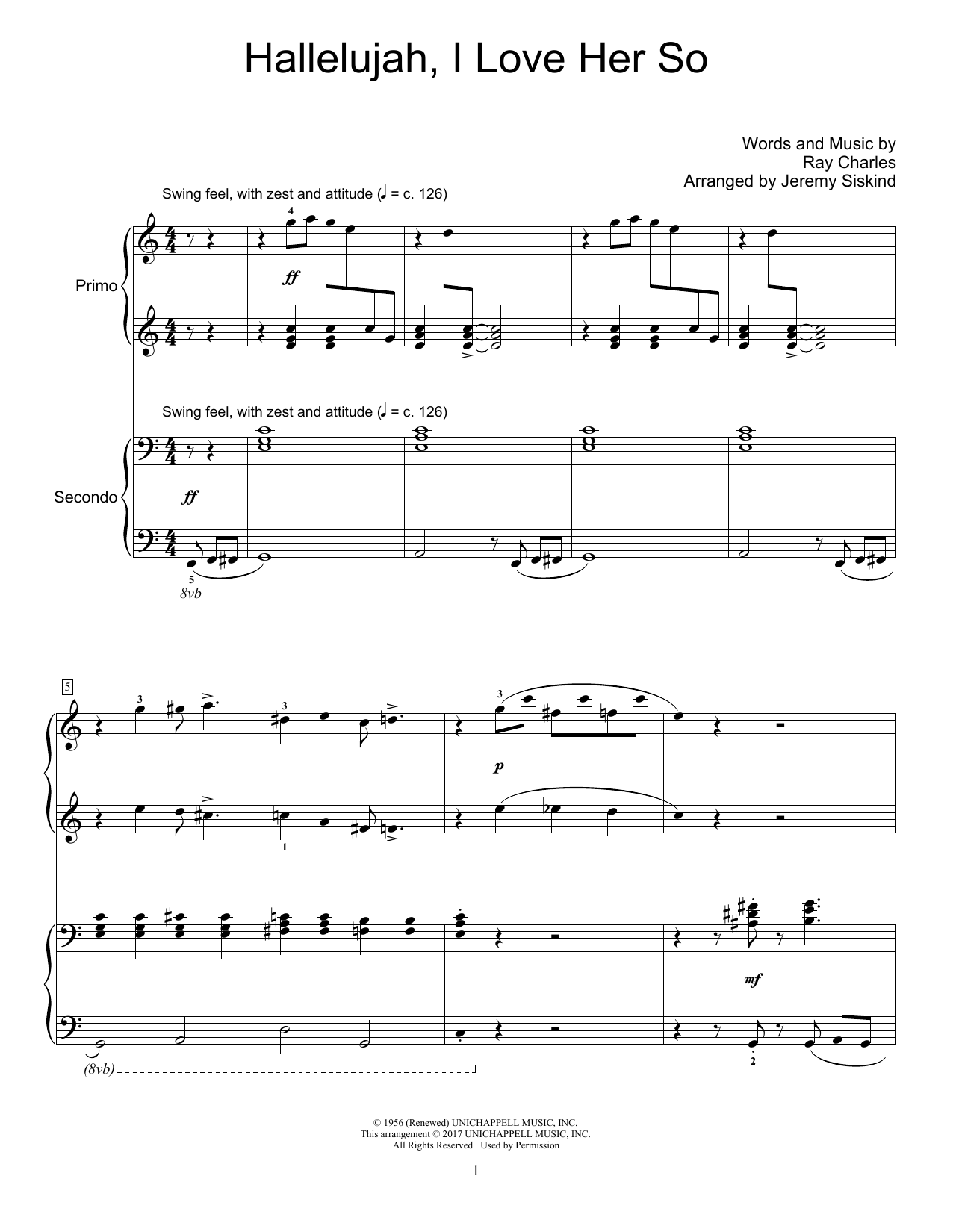 Download Ray Charles Hallelujah, I Love Her So Sheet Music