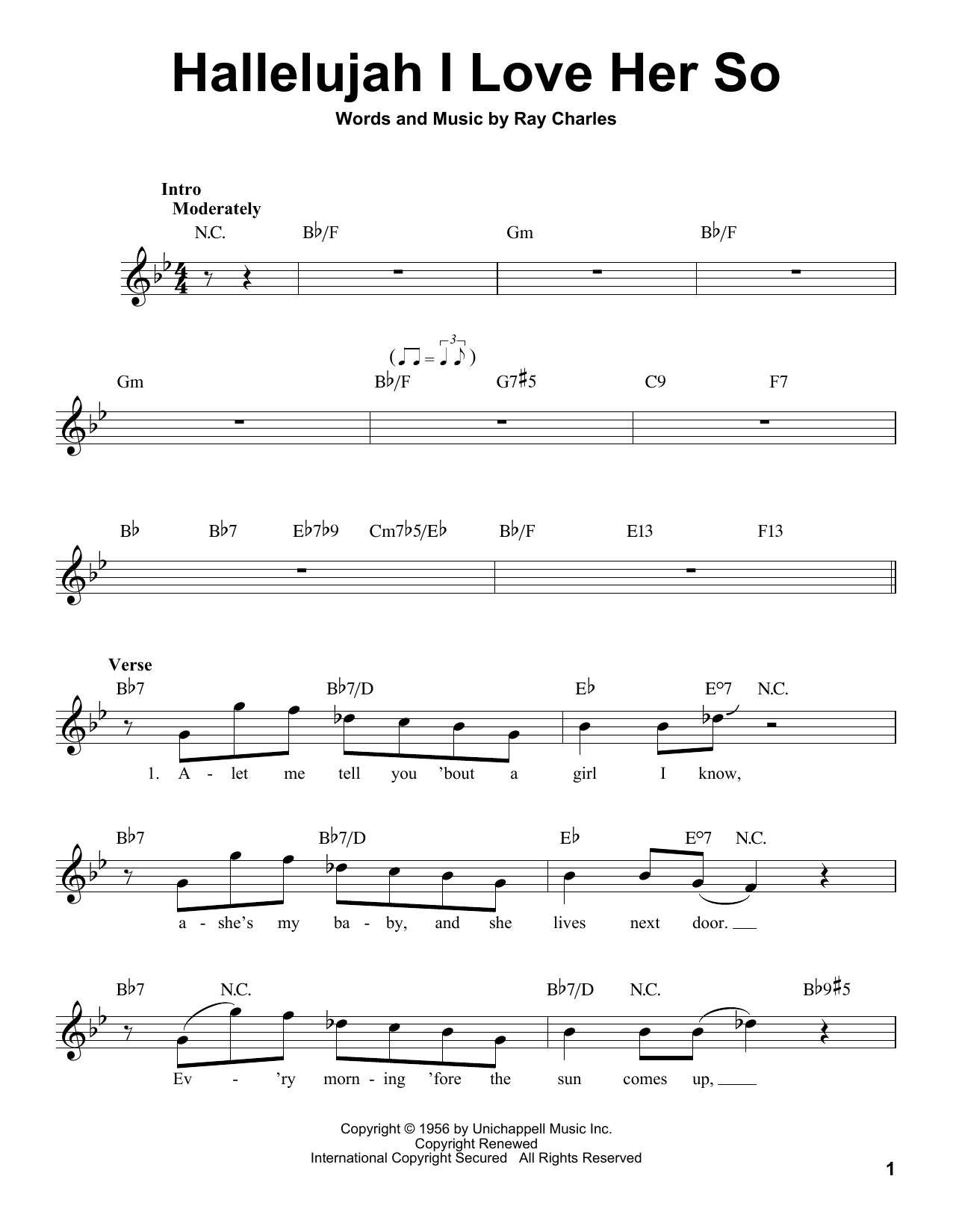 Download Ray Charles Hallelujah, I Love Her So Sheet Music