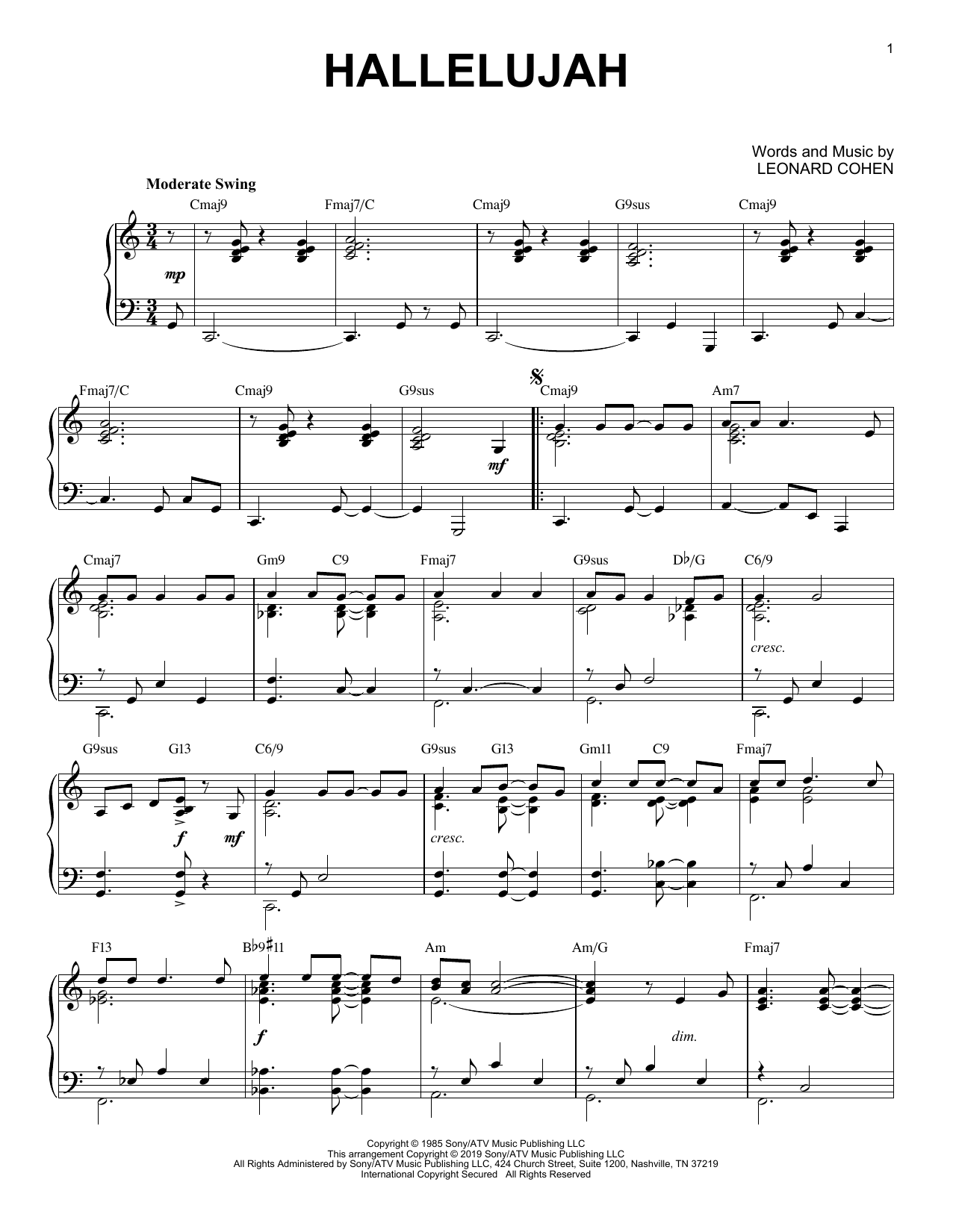 Download Leonard Cohen Hallelujah [Jazz version] Sheet Music