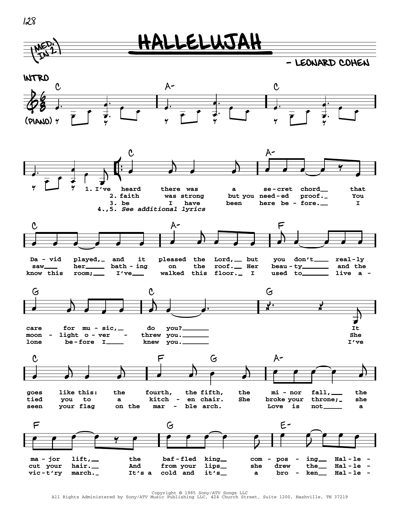 Download Leonard Cohen Hallelujah Sheet Music