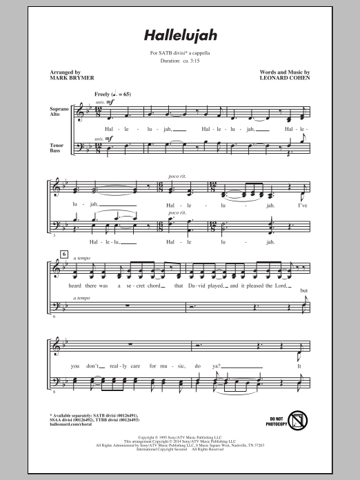 Download Leonard Cohen Hallelujah (arr. Mark Brymer) Sheet Music