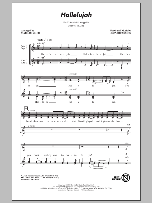 Download Leonard Cohen Hallelujah (arr. Mark Brymer) Sheet Music