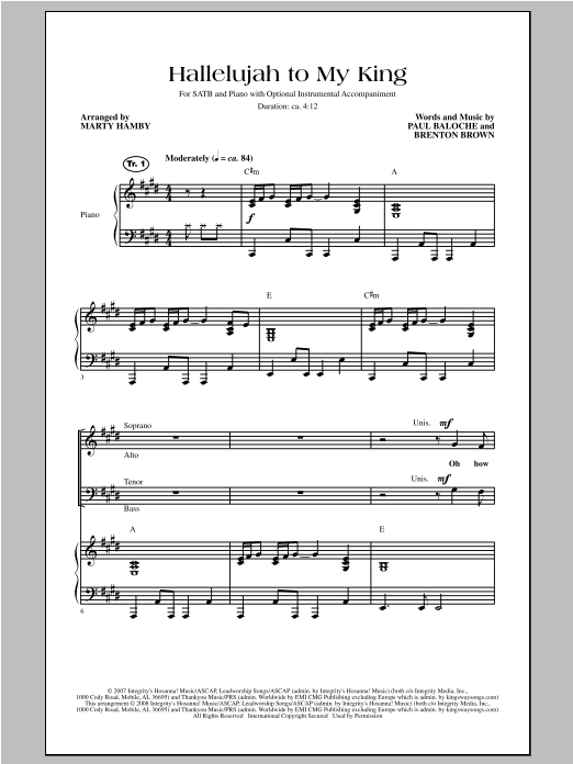Download Marty Hamby Hallelujah To My King Sheet Music