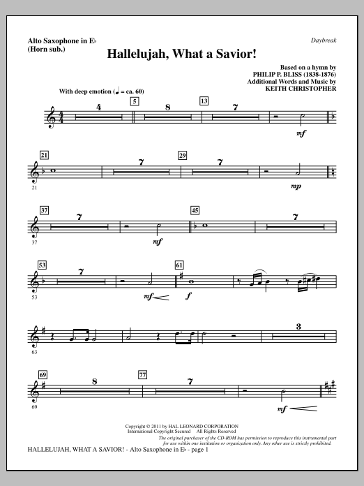 Download Keith Christopher Hallelujah, What A Savior! - Alto Sax ( Sheet Music