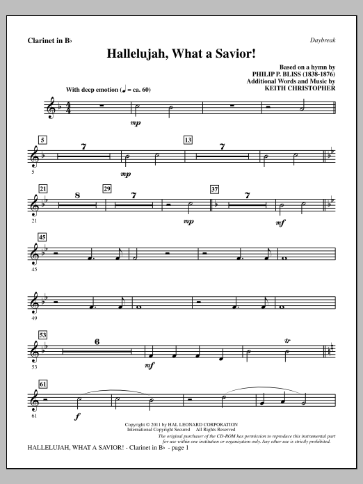 Download Keith Christopher Hallelujah, What A Savior! - Bb Clarine Sheet Music