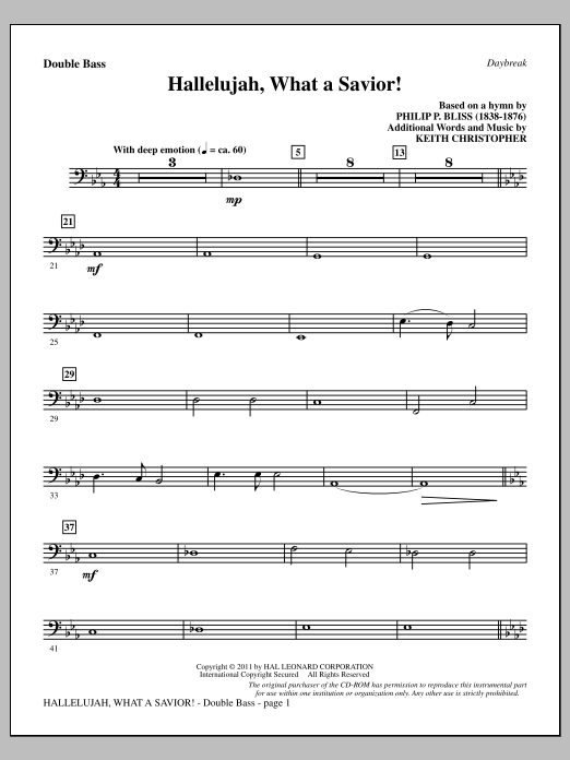 Download Keith Christopher Hallelujah, What A Savior! - Double Bas Sheet Music