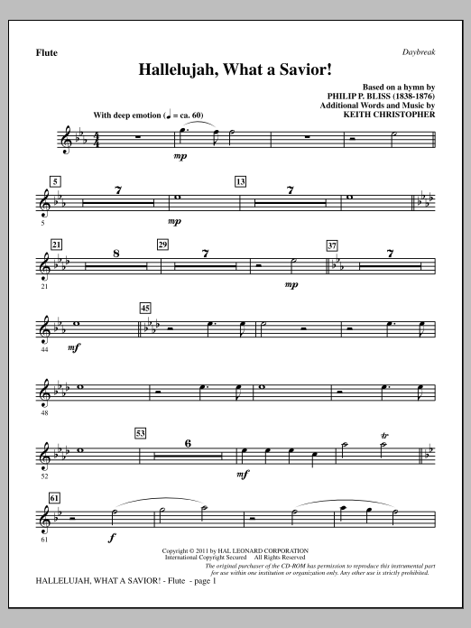 Download Keith Christopher Hallelujah, What A Savior! - Flute Sheet Music