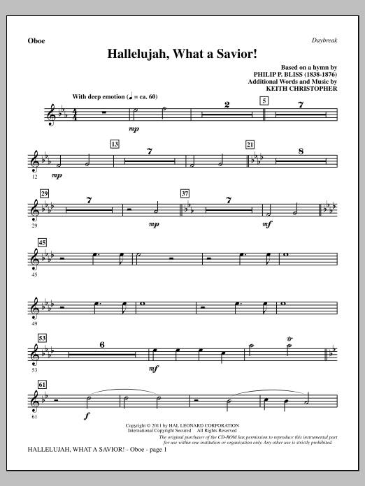 Download Keith Christopher Hallelujah, What A Savior! - Oboe Sheet Music