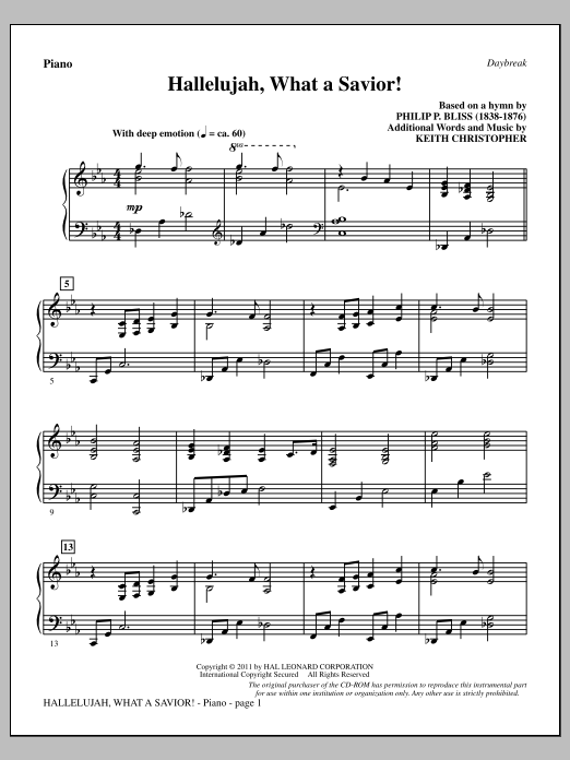 Download Keith Christopher Hallelujah, What A Savior! - Piano Sheet Music
