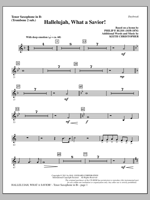 Download Keith Christopher Hallelujah, What A Savior! - Tenor Sax Sheet Music
