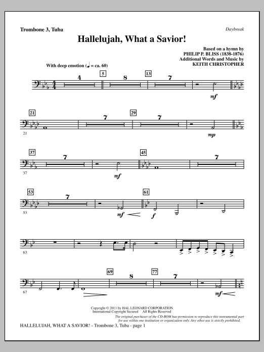 Download Keith Christopher Hallelujah, What A Savior! - Trombone 3 Sheet Music