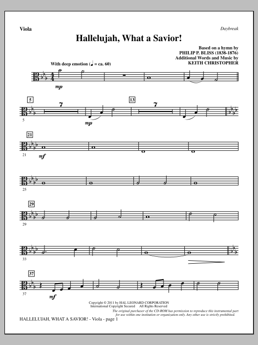 Download Keith Christopher Hallelujah, What A Savior! - Viola Sheet Music