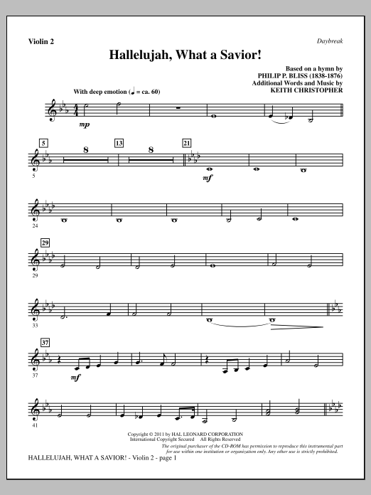 Download Keith Christopher Hallelujah, What A Savior! - Violin 2 Sheet Music