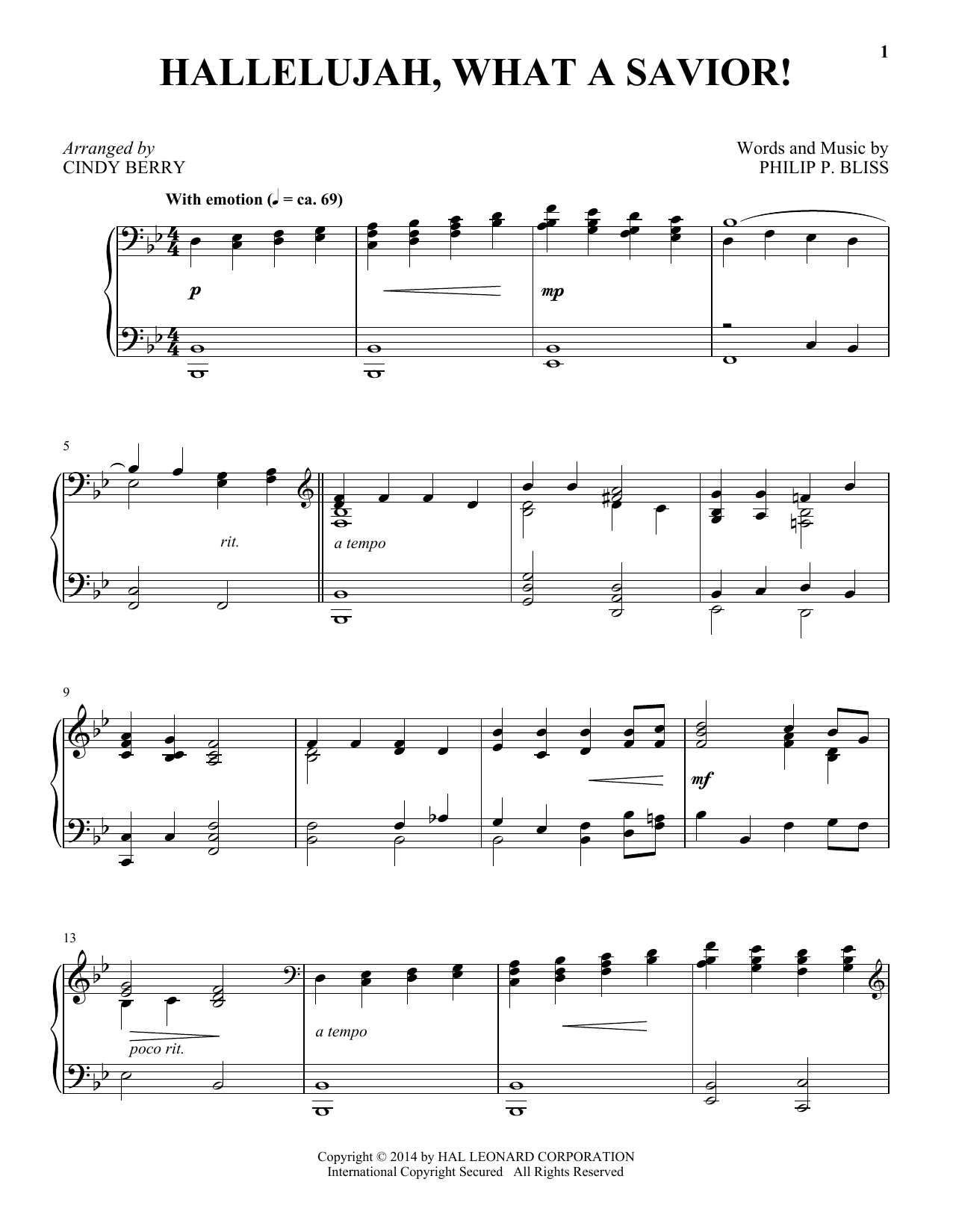 Download Cindy Berry Hallelujah, What A Savior! Sheet Music