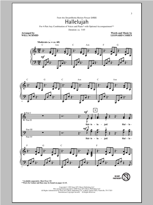 Leonard Cohen Hallelujah (arr. Will Schmid) sheet music notes printable PDF score