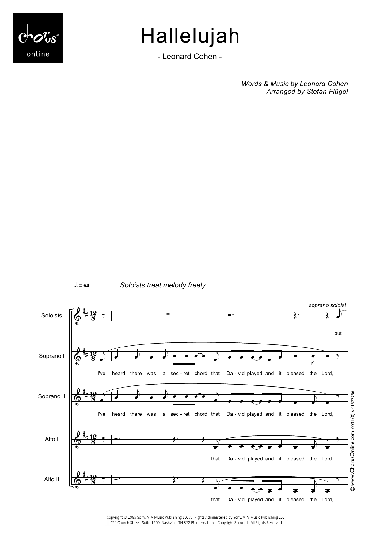 Leonard Cohen Hallelujah (arr. Stefan Flügel) sheet music notes printable PDF score