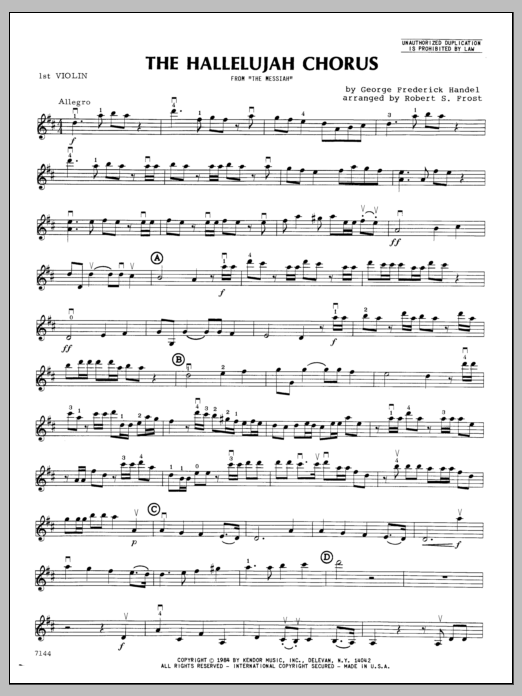 Download Frost Hallelujah Chorus, The - 1st Violin Sheet Music