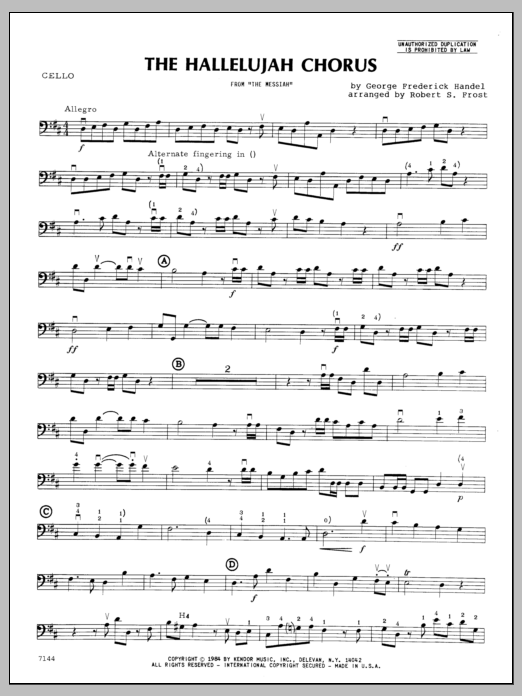 Download Frost Hallelujah Chorus, The - Cello Sheet Music