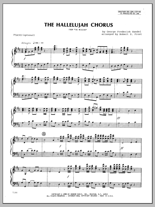 Download Frost Hallelujah Chorus, The - Piano (optiona Sheet Music