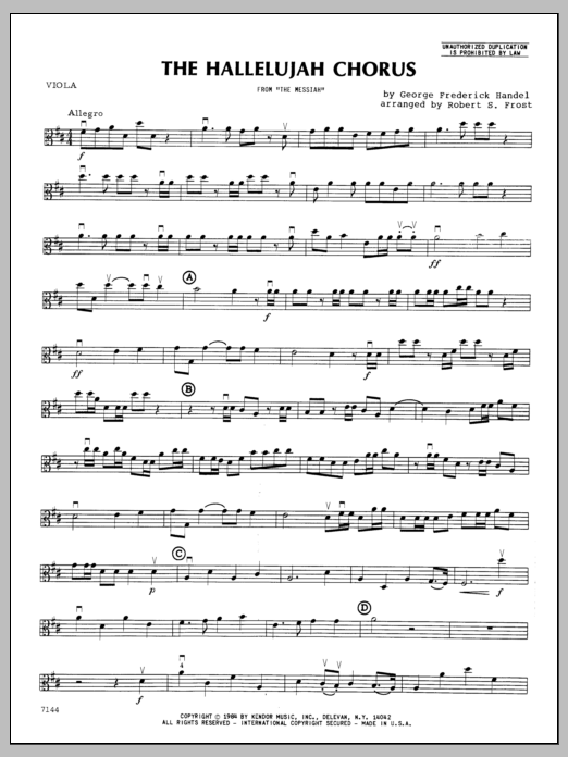 Download Frost Hallelujah Chorus, The - Viola Sheet Music