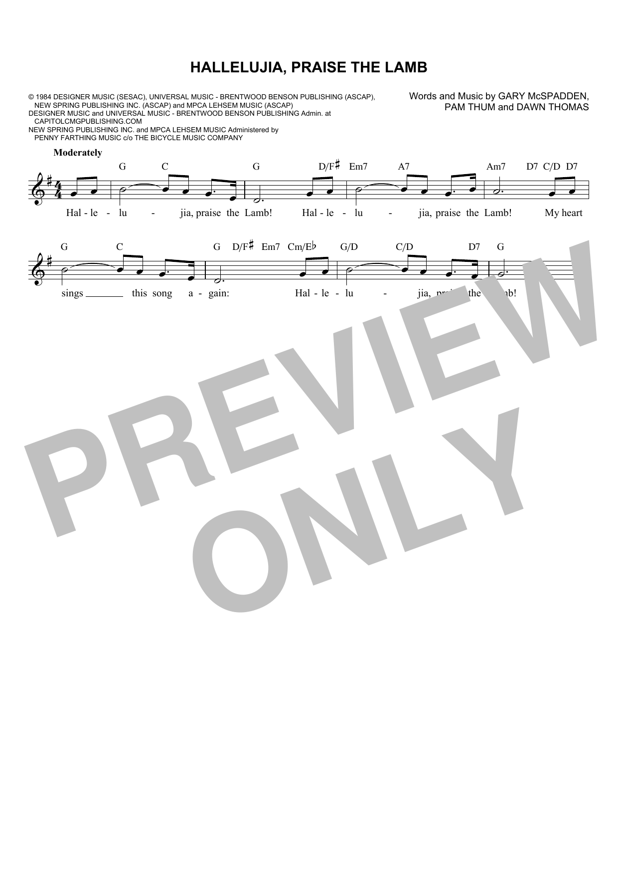 Download Gary McSpadden Hallelujia, Praise The Lamb Sheet Music