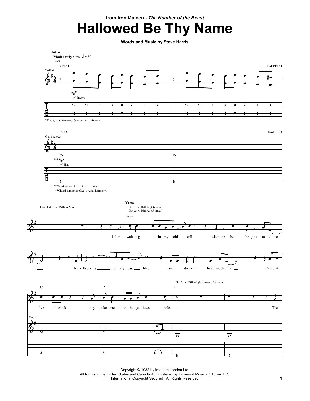Download Iron Maiden Hallowed Be Thy Name Sheet Music