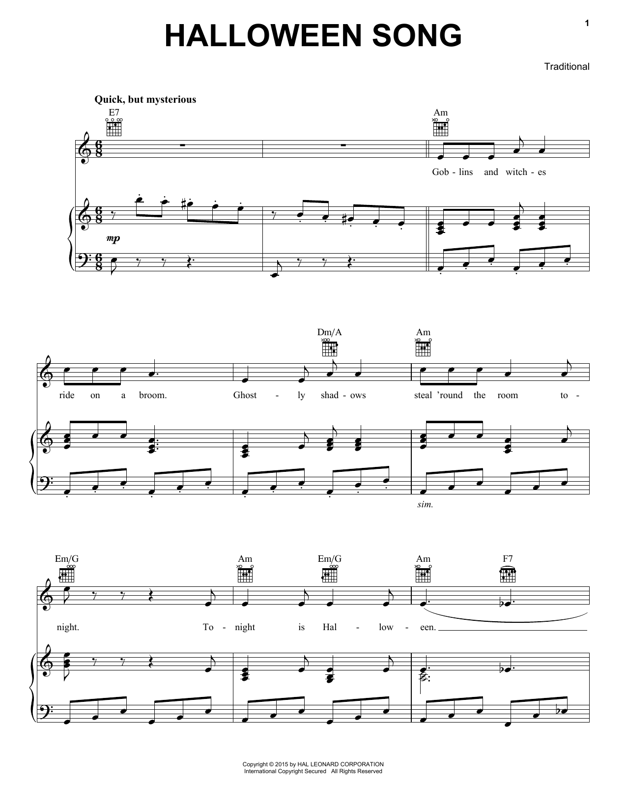 Download Traditional Halloween Song Sheet Music