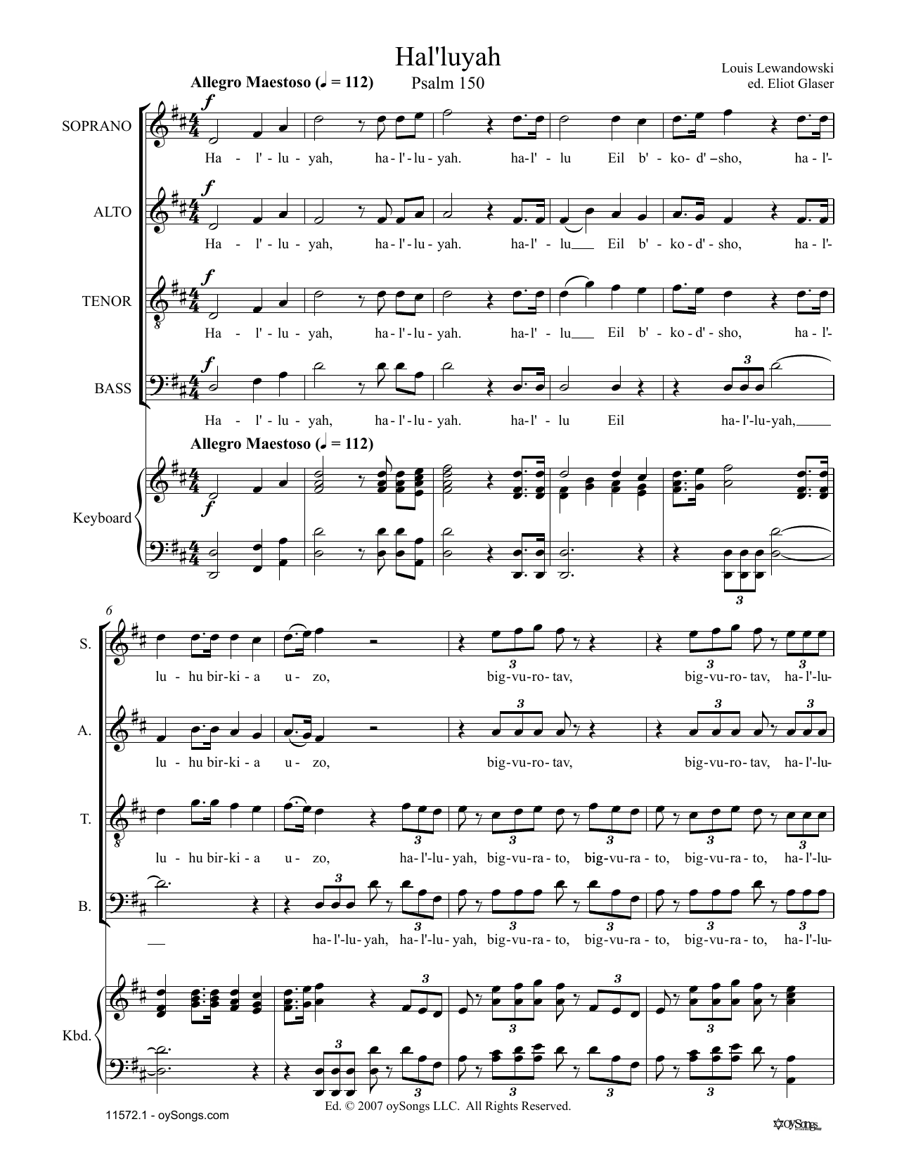 Download Eliot Glaser Hal'luyah (Psalm 150) Sheet Music
