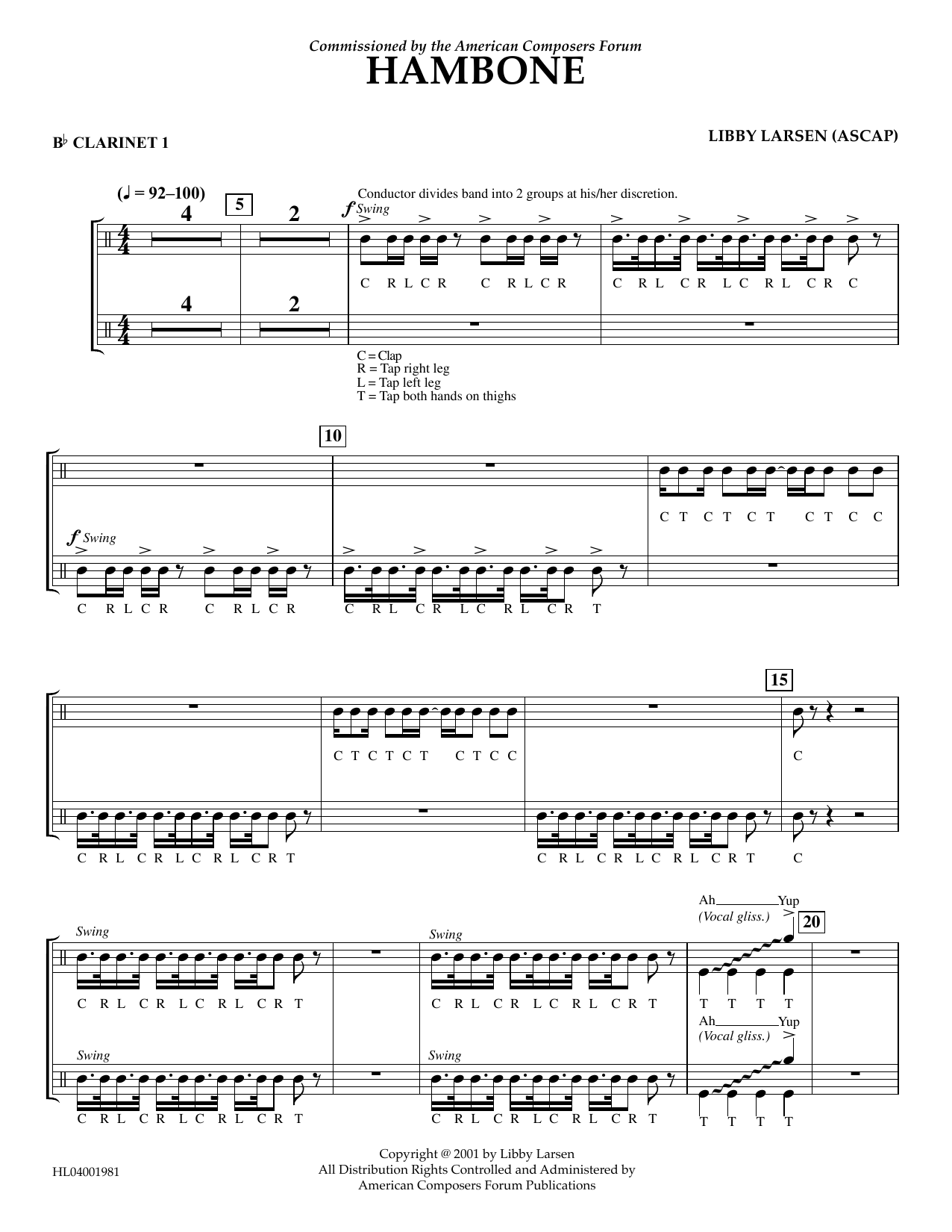 Download Libby Larsen Hambone - Bb Clarinet 1 Sheet Music