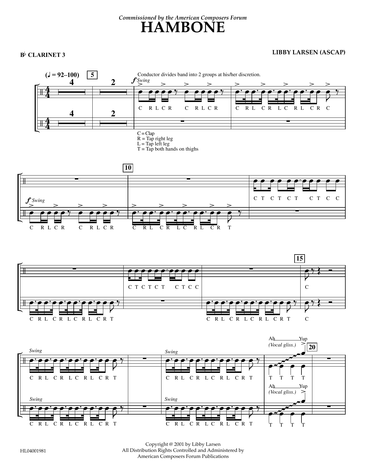 Download Libby Larsen Hambone - Bb Clarinet 3 Sheet Music