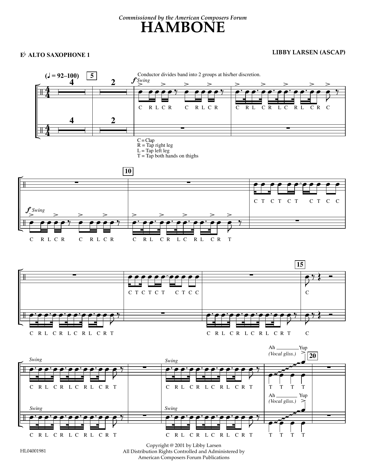 Download Libby Larsen Hambone - Eb Alto Sax 1 Sheet Music