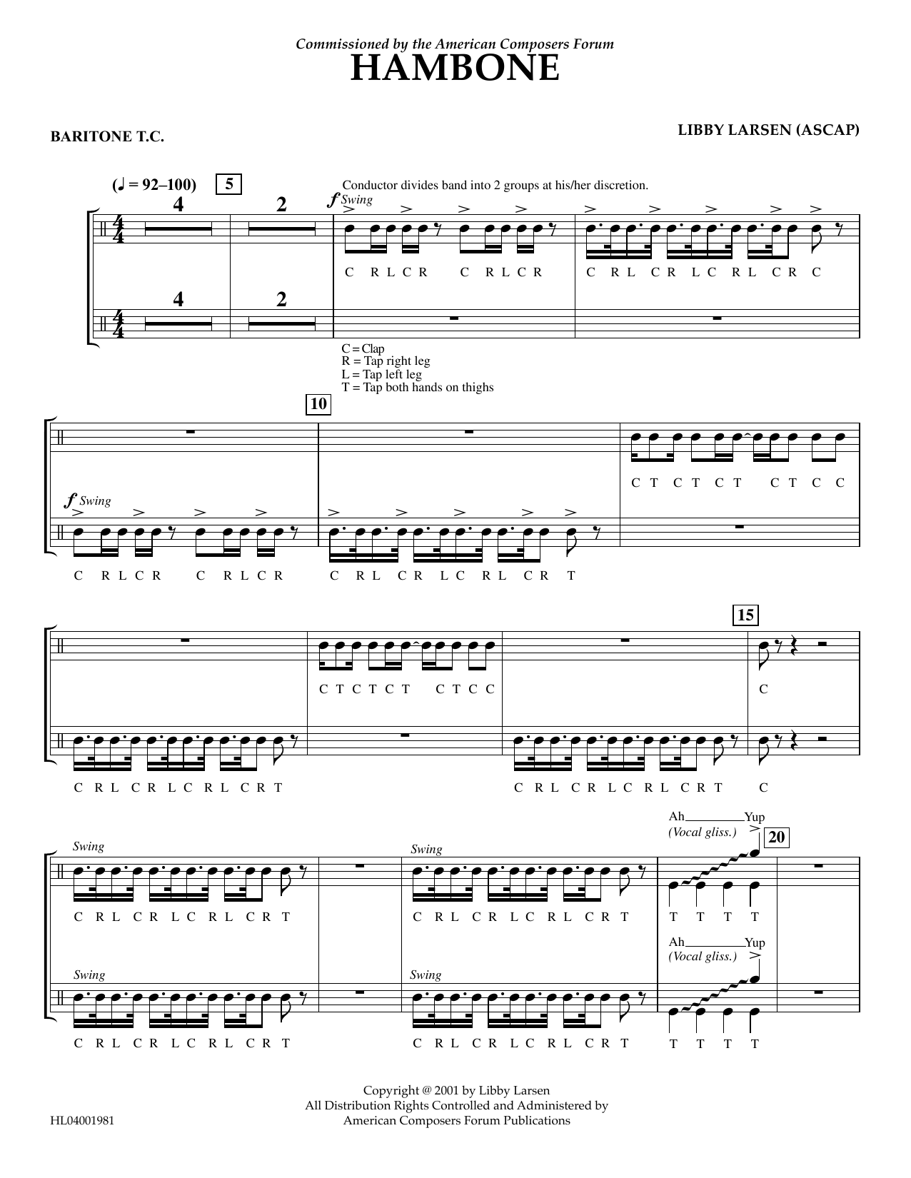 Download Libby Larsen Hambone - Euphonium in Treble Clef Sheet Music