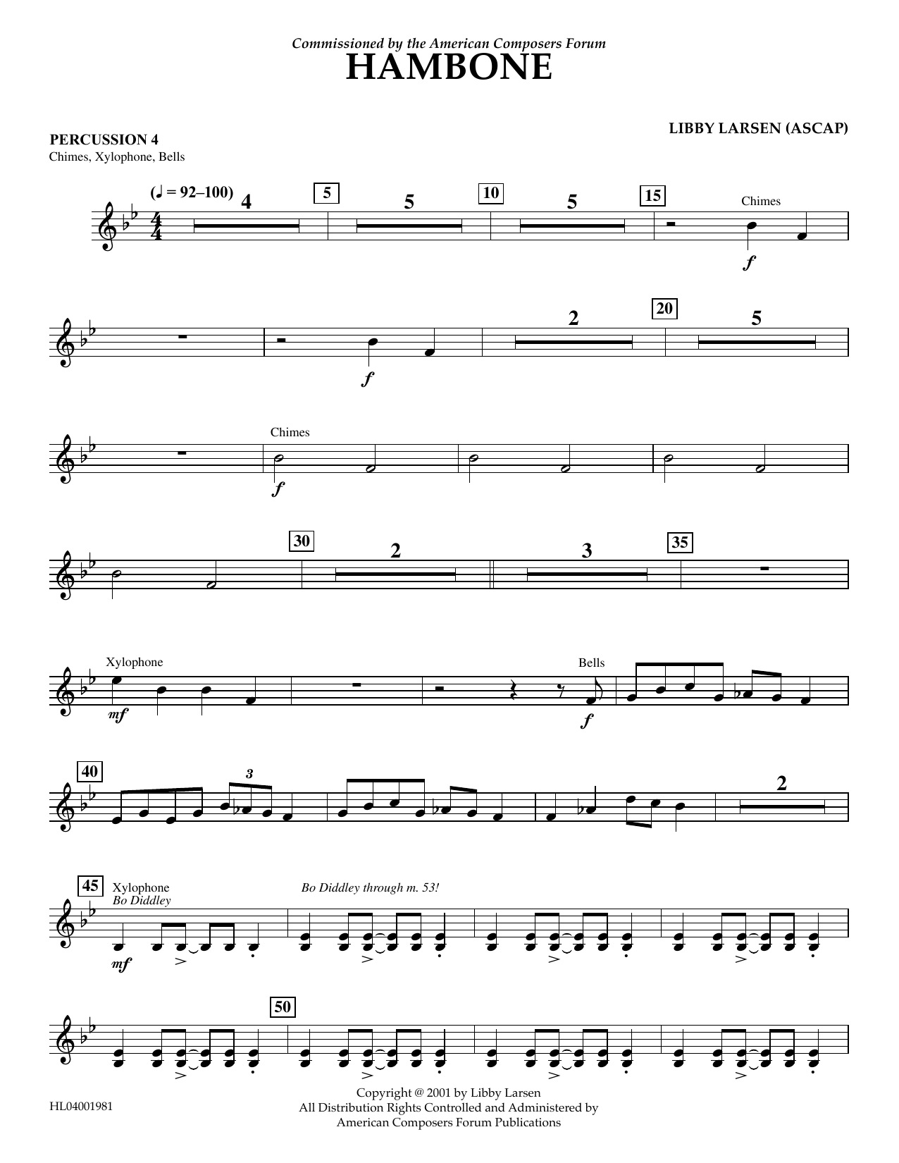 Download Libby Larsen Hambone - Percussion 4 Sheet Music