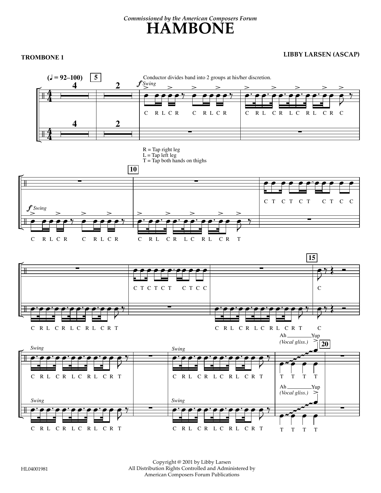 Download Libby Larsen Hambone - Trombone 1 Sheet Music
