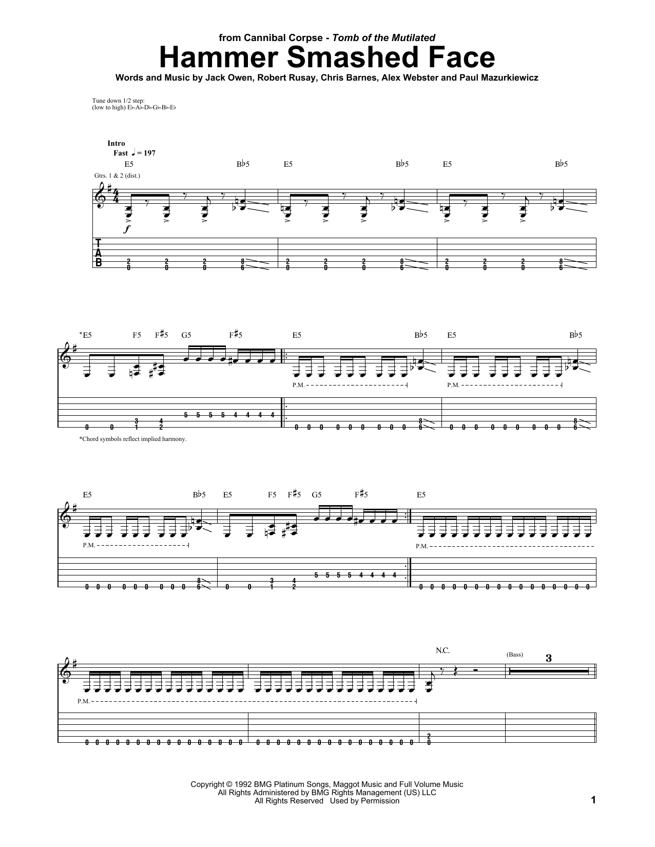 Download Cannibal Corpse Hammer Smashed Face Sheet Music