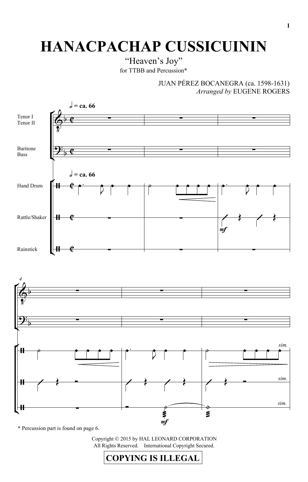 Download Eugene Rogers Hanacpachap Cussicuinin Sheet Music