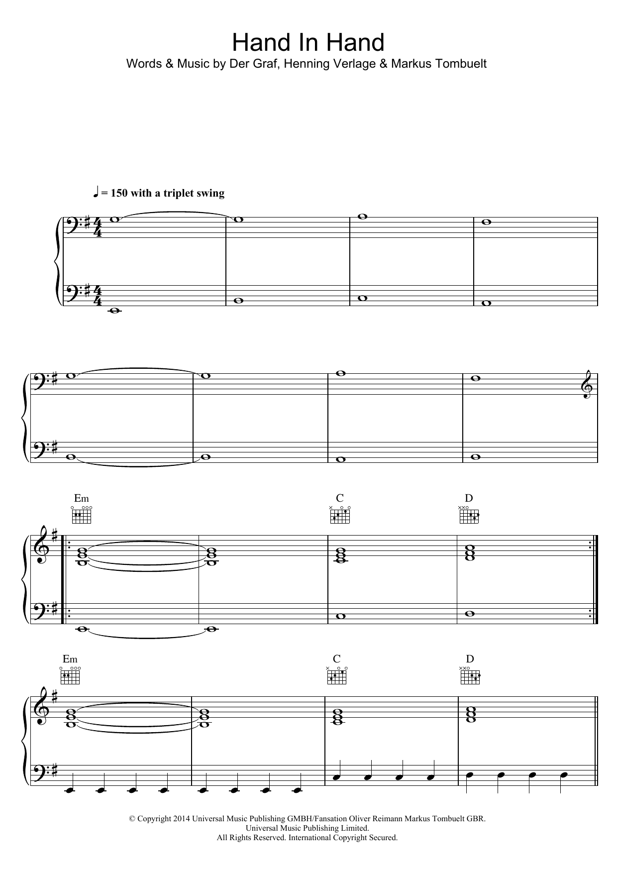 Download Unheilig Hand In Hand Sheet Music