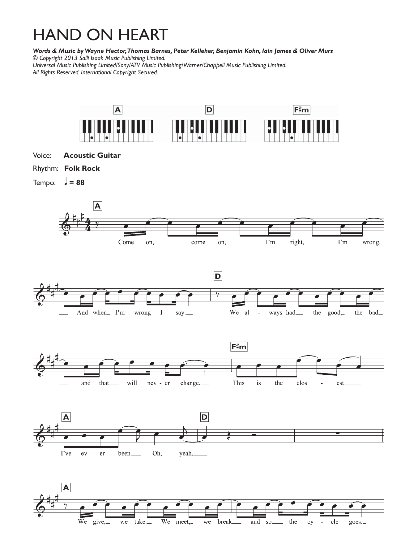 Download Olly Murs Hand On Heart Sheet Music