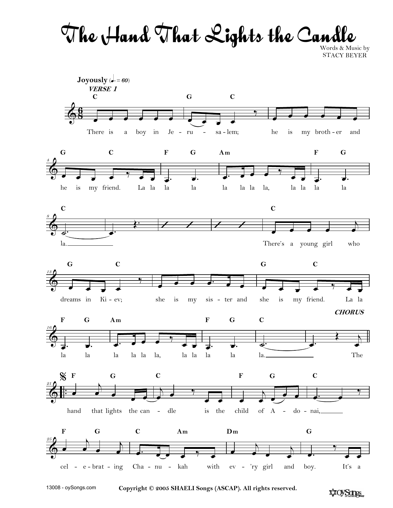 Download Stacy Beyer Hand That Lights the Candle Sheet Music