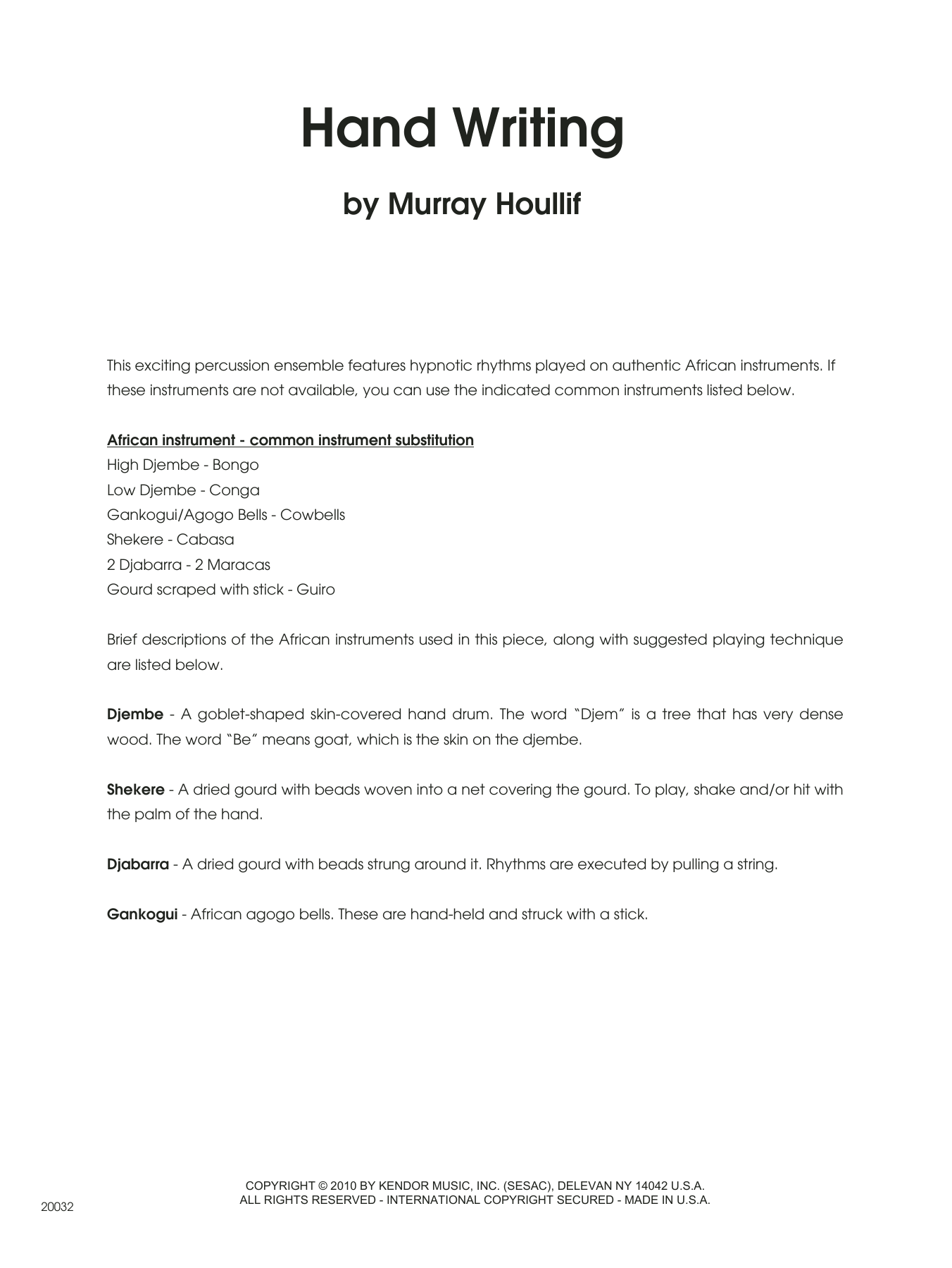 Download Murray Houllif Hand Writing - Full Score Sheet Music