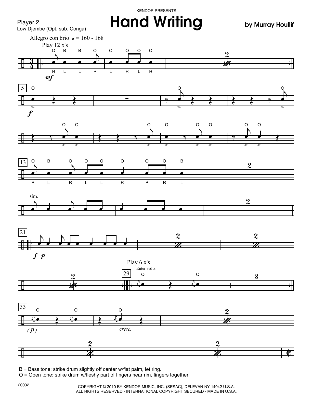 Download Murray Houllif Hand Writing - Percussion 2 Sheet Music