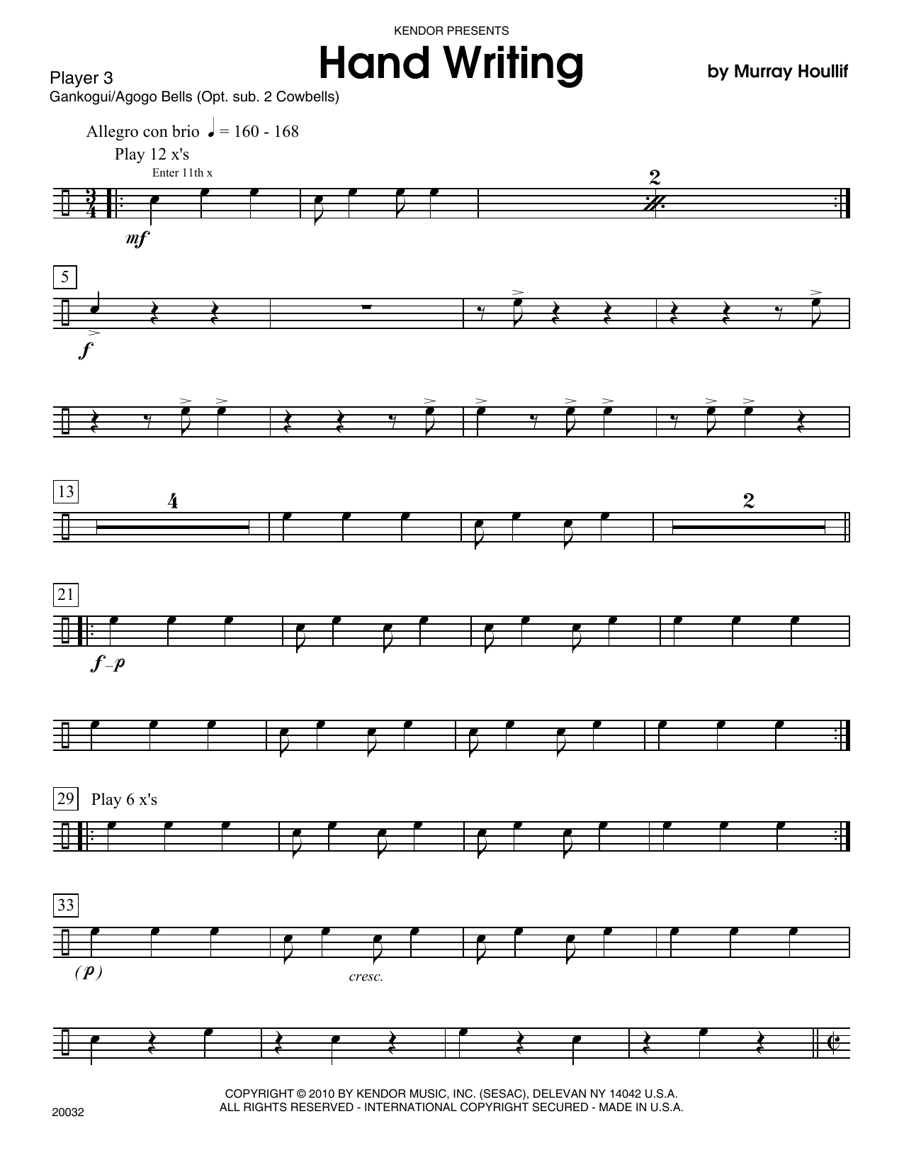 Download Murray Houllif Hand Writing - Percussion 3 Sheet Music