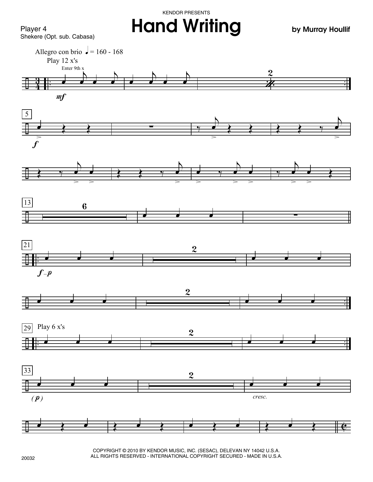 Download Murray Houllif Hand Writing - Percussion 4 Sheet Music