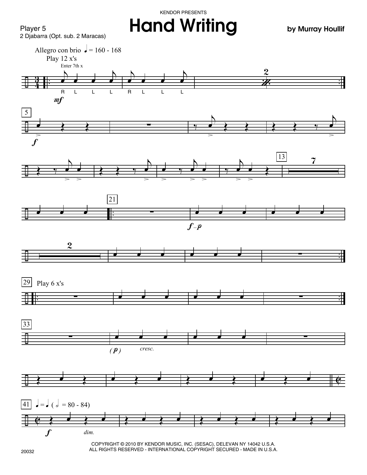 Download Murray Houllif Hand Writing - Percussion 5 Sheet Music