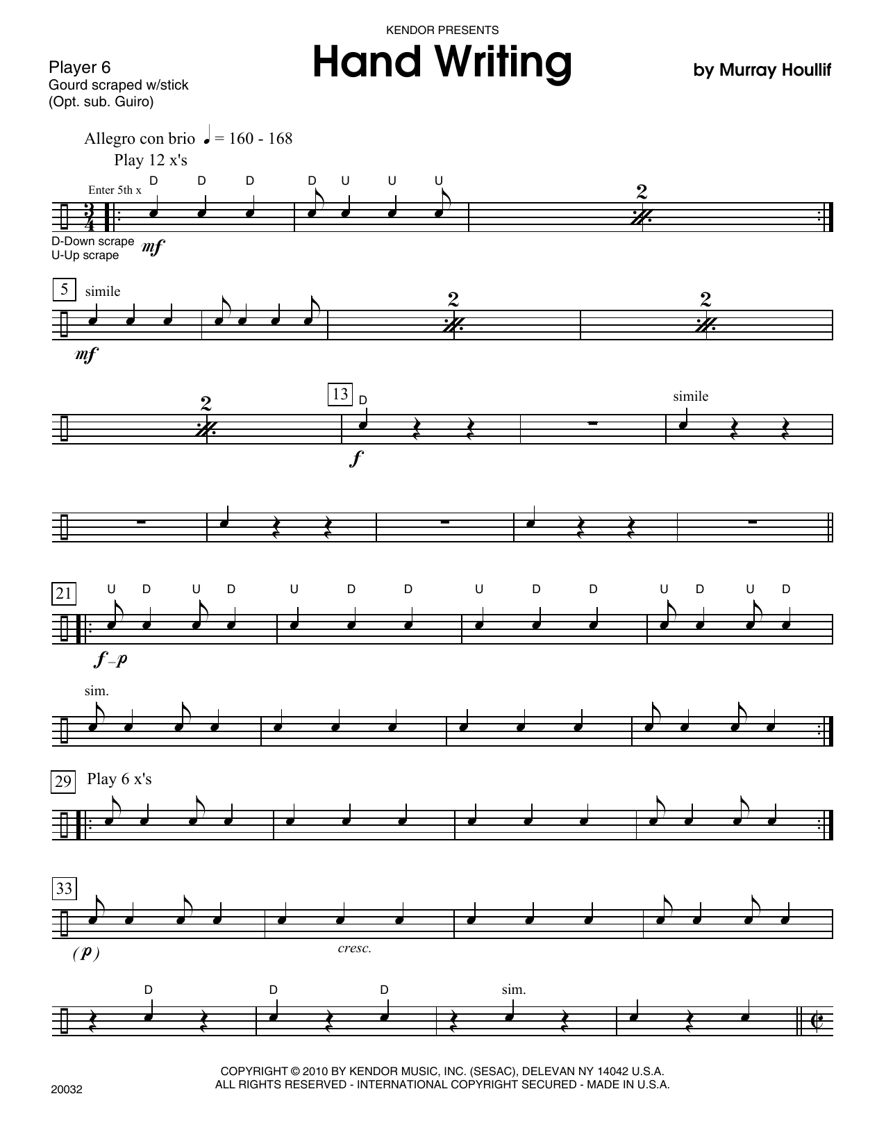 Download Murray Houllif Hand Writing - Percussion 6 Sheet Music