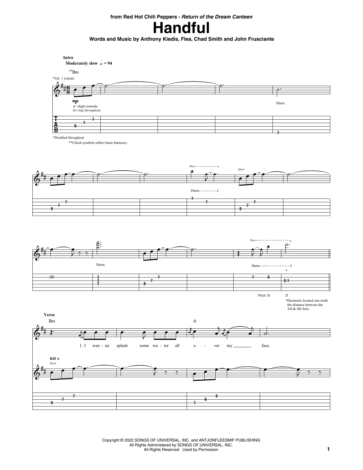 Download Red Hot Chili Peppers Handful Sheet Music