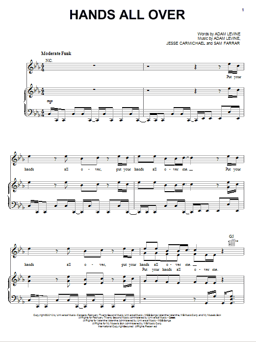 Download Maroon 5 Hands All Over Sheet Music