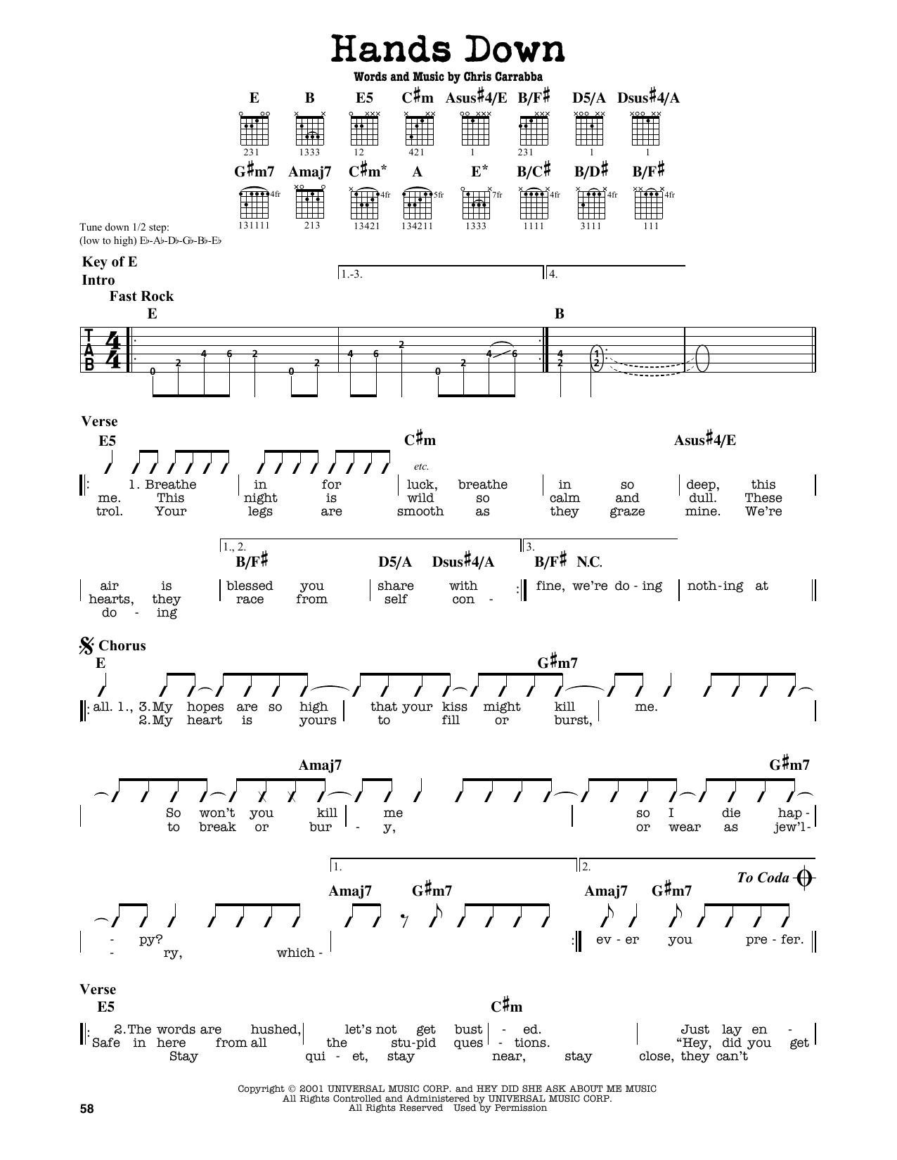 Download Dashboard Confessional Hands Down Sheet Music